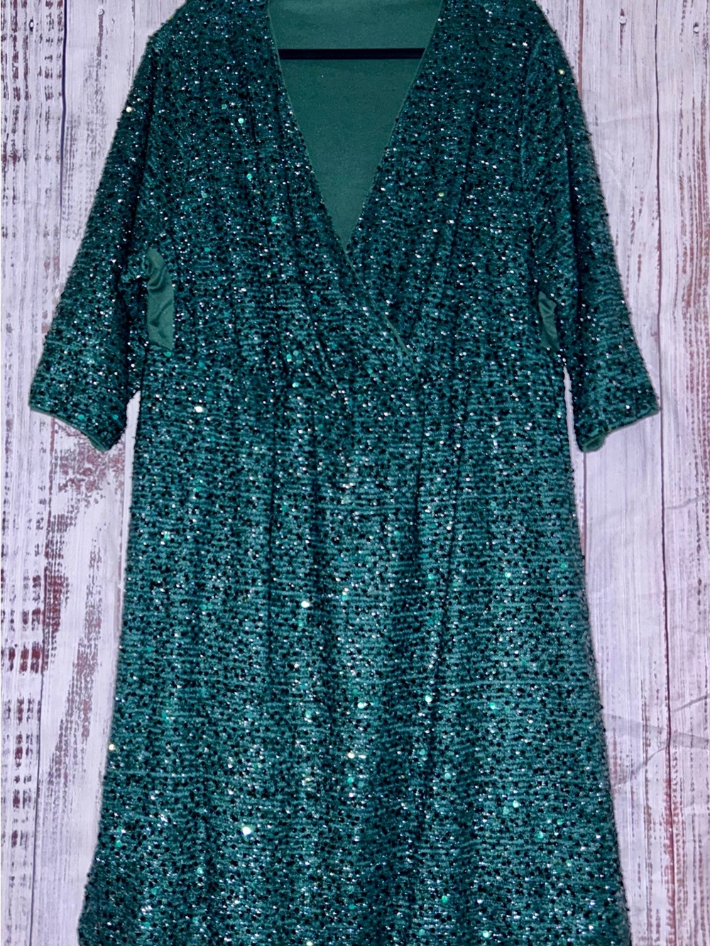 BloomChic Emerald Sequin Wrap Midi Dress